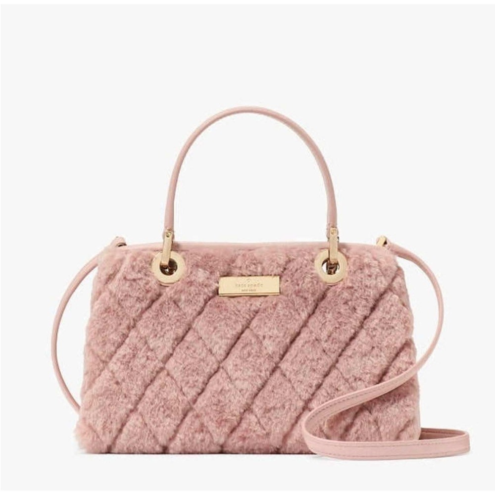 Kate Spade New York Pink Faux Fur Quilted Satchel Crossbody Bag